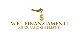 Logo con mano che regge un simbolo del dollaro, testo "M.F.I. Finanziamenti Assicurazioni e Prestiti".