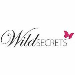 "Wild Secrets logo with a pink butterfly on the right side."