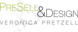 Logo mit Text: "PreSell & Design, Veronica Pretzell", grüne und schwarze Schrift auf weißem Hintergrund.
