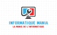 Logo Informatique Mania : écran avec clé, fond quadrillé. Texte "La manie de l'informatique".