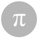Simbolo matematico π in bianco all'interno di un cerchio grigio.