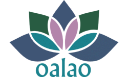 Logo mit stilisierter Lotusblume und Text "oalao" darunter.