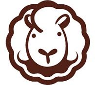 Stilisiertes Schafgesicht in Braun mit Locken in Kreisform als Logo.