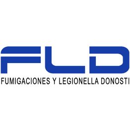 Logo de FLD, con letras azules y texto "Fumigaciones y Legionella Donosti" en negro.