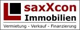 Logo von saxXcon Immobilien: Vermietung, Verkauf, Finanzierung mit grafischem Designelement.