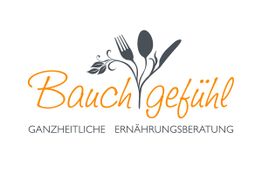 Logo mit Besteck und Blättern, Text: "Bauchgefühl - Ganzheitliche Ernährungsberatung".