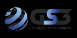 Logo de GS3 con un globo azul y texto "Especialistas en seguridad" en fondo negro.