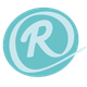 Een turquoise cirkel met daarin de letter "R" en een golvende lijn eronder.