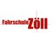 Roter Schriftzug "Fahrschule Zöll" auf weißem Hintergrund.