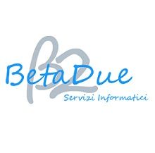 Logo di "Beta Due Servizi Informatici" con testo stilizzato in blu e grigio.