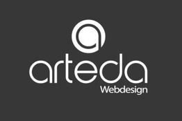 Logo mit Schriftzug "arteda Webdesign" auf dunklem Hintergrund.