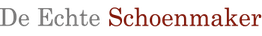 Tekst: "De Echte Schoenmaker" met "De Echte" in grijs en "Schoenmaker" in donkerrood.