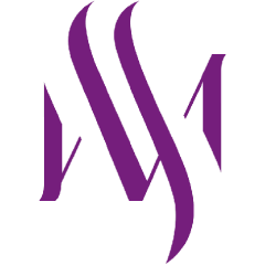 Logo con lettere stilizzate "MS" in viola su sfondo bianco.