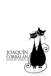 Dos gatos negros estilizados con texto "Joaquín Corbalán, Fotografía Romántica" abajo a la izquierda.