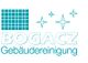 Logo von Bogacz Gebäudereinigung mit Kacheln und vier Sternen in Türkis.