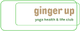 Logo mit Aufschrift "ginger up yoga health & life club" in grünen und braunen Tönen.