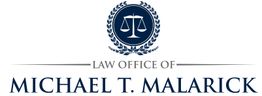 Law Office of Michael T. Malarick logo with scales and laurel wreath.
