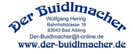 Der Buidlmacher Logo mit Adresse und Website in blauer Schrift.