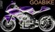 Neon-Motorrad-Silhouette mit Beschriftung "GOABIKE" in der Ecke, futuristisches Design.