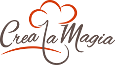 Logo con scritta "Crea la Magia" e cappello da chef stilizzato in arancione.