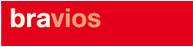 Rotes Logo mit weißem Text "bravios" in klarer Schrift.