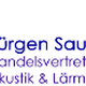 Logo mit Text: Jürgen Sauer, Handelsvertretung für Akustik & Lärmschutz, und roten Schallwellen.