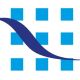Blauw logo met negen vierkanten en een golvende lijn erdoorheen.