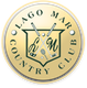 Gold emblem for Lago Mar Country Club with golf clubs and a tennis racket.