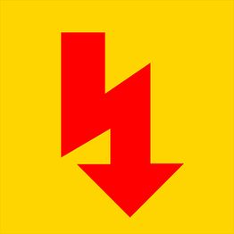 Roter Blitzpfeil auf gelbem Hintergrund zeigt nach unten.