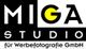Logo mit Text: "MIGA Studio für Werbefotografie GmbH", Buchstabe G in Gelb hervorgehoben.