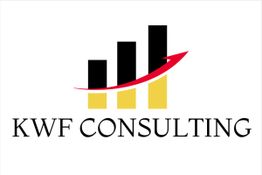 Logo von KWF Consulting: Drei Balken mit rotem Aufwärtspfeil darüber, Text darunter.