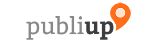 Logotipo con la palabra "publiup" y un marcador de ubicación naranja.