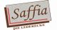 Logo: "Saffia" in brauner Schrift auf grauem Hintergrund, darunter "Die Lederecke" in Braun.