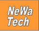 Schwarz-weißes "NeWa Tech" Logo vor orangefarbenem Hintergrund.
