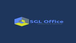 Logo de SGL Office con cubo azul y amarillo, texto "Productos & Servicios". Fondo azul oscuro.