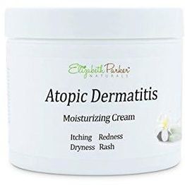 White jar of Elizabeth Parker Naturals Atopic Dermatitis Moisturizing Cream for skin relief.