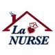Logo of "La Nurse" with a red heart and house roof design.