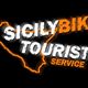 Logo con mappa della Sicilia e testo: "Sicily Bike Tourist Service" in bianco e arancione.