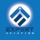 Blue logo with a geometric design and airplane silhouette, text: "EXPERT AVIATION".