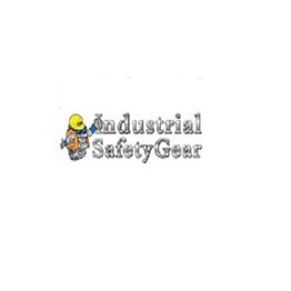 "Industrial Safety Gear logo with worker in a yellow helmet and orange vest holding a tool."