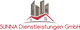 Logo der SUNNA Dienstleistungen GmbH mit stilisierten Gebäuden und einem roten Dach.