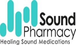 Logo reads "Sound Pharmacy" with tagline "Healing Sound Medications," featuring turquoise sound waves.