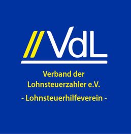Logo des Verbands der Lohnsteuerzahler e.V. auf blauem Hintergrund mit gelber und weißer Schrift.