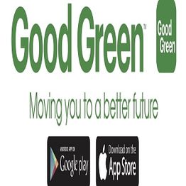 Good Green logo with text "Moving you to a better future" and app store icons.