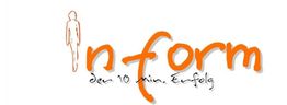 Logo mit „inform – der 10 min. Erfolg“ in orangener Schrift und Figur-Silhouette links.