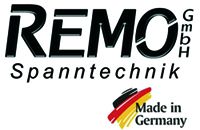 Logo von REMO GmbH Spanntechnik mit Schriftzug "Made in Germany" und Deutschlandfarben.