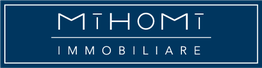 Logo "Mihomi Immobiliare" su sfondo blu scuro e testo bianco.