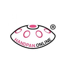 Logo mit rosa Handpan und Schrift "HANDPAN.ONLINE", eingetragenes Markenzeichen.