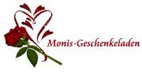 Logo von Monis-Geschenkeladen mit roter Rose und stilisiertem Herz in Rot.