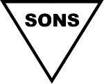 Dreieck mit schwarzem Rand und dem Wort "SONS" in der Mitte.